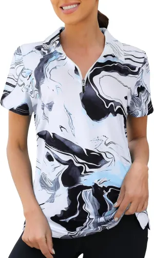 Viracy Womens Golf Polo Shirts 1/4 Zip Up Overlap Short Sleeve Quick Dry Workout Tops