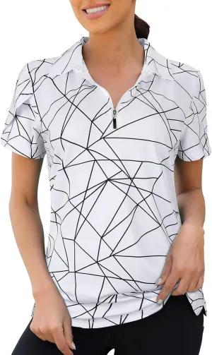 Viracy Womens Golf Polo Shirts 1/4 Zip Up Overlap Short Sleeve Quick Dry Workout Tops