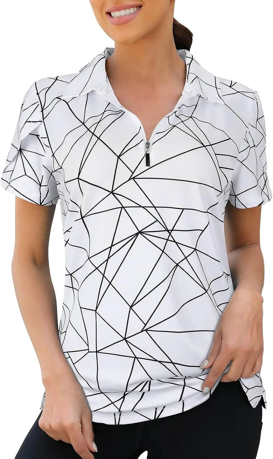 Viracy Womens Golf Polo Shirts 1/4 Zip Up Overlap Short Sleeve Quick Dry Workout Tops