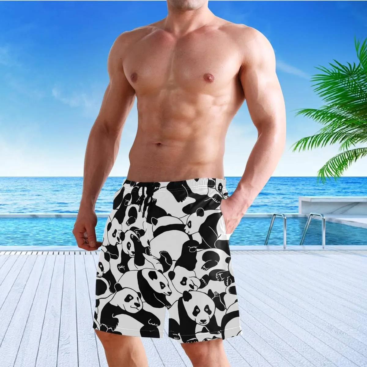visesunny Stylish Mens Swim Trunks Quick Dry Beachwear Sports Running Swim Board Shorts Bathing Suits Mesh Lining