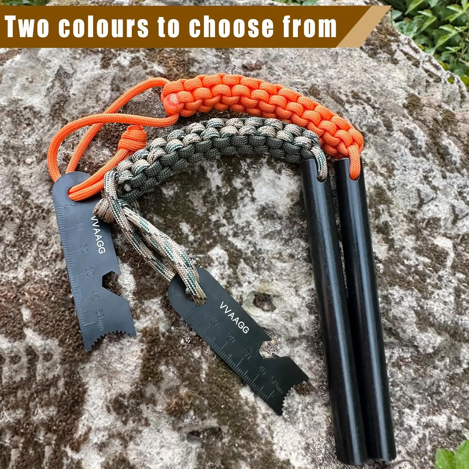 VVAAGG Flint and Steel Fire Starter Kit Survivor, 3/8" 1/2 inch Ferro Rods and Magnesium Rods with Paracord Handle