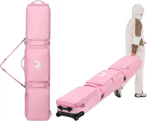 Waterproof Ski Bag with Wheels, Double Rolling Snowboard Bag for Air Travel Extendable From 155CM-187CM, with 3 Padded Outside Compartment Storage Helmet, Boots, Goggles, Jackets