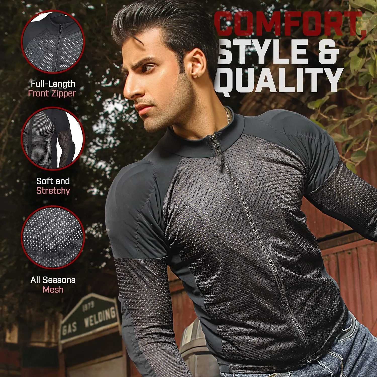 WICKED STOCK Mesh Armored Motorcycle Shirt - CE Level 2 Unisex Motorcycle Protective Shirt for Summer with Removable Padding