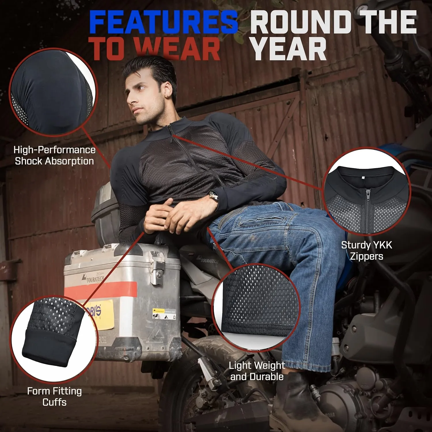 WICKED STOCK Mesh Armored Motorcycle Shirt - CE Level 2 Unisex Motorcycle Protective Shirt for Summer with Removable Padding