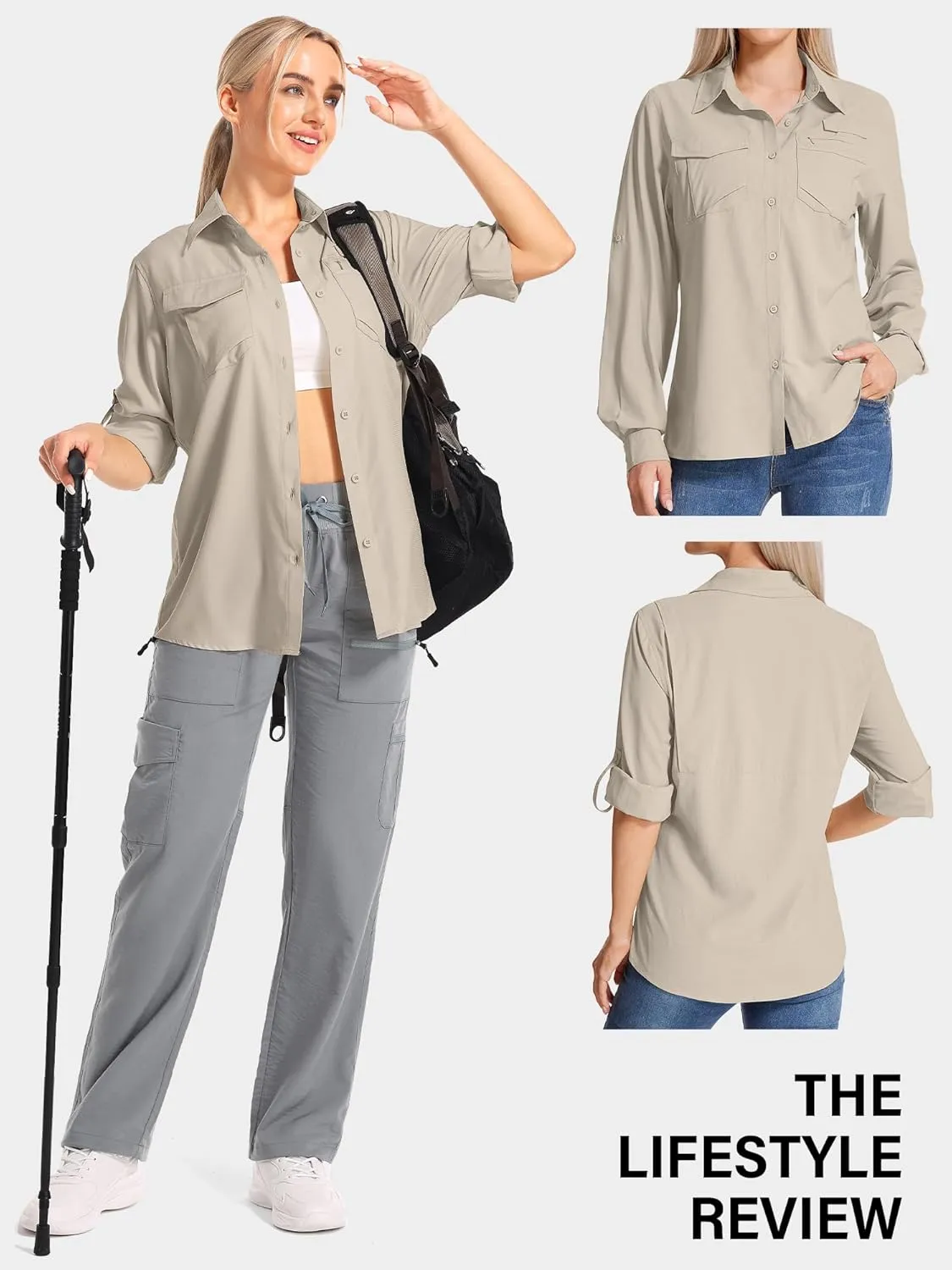 Women's UPF 50 UV Sun Protection Shirts Long Sleeve Outdoor Cool Quick Dry Safari Fishing Hiking Travel Shirts