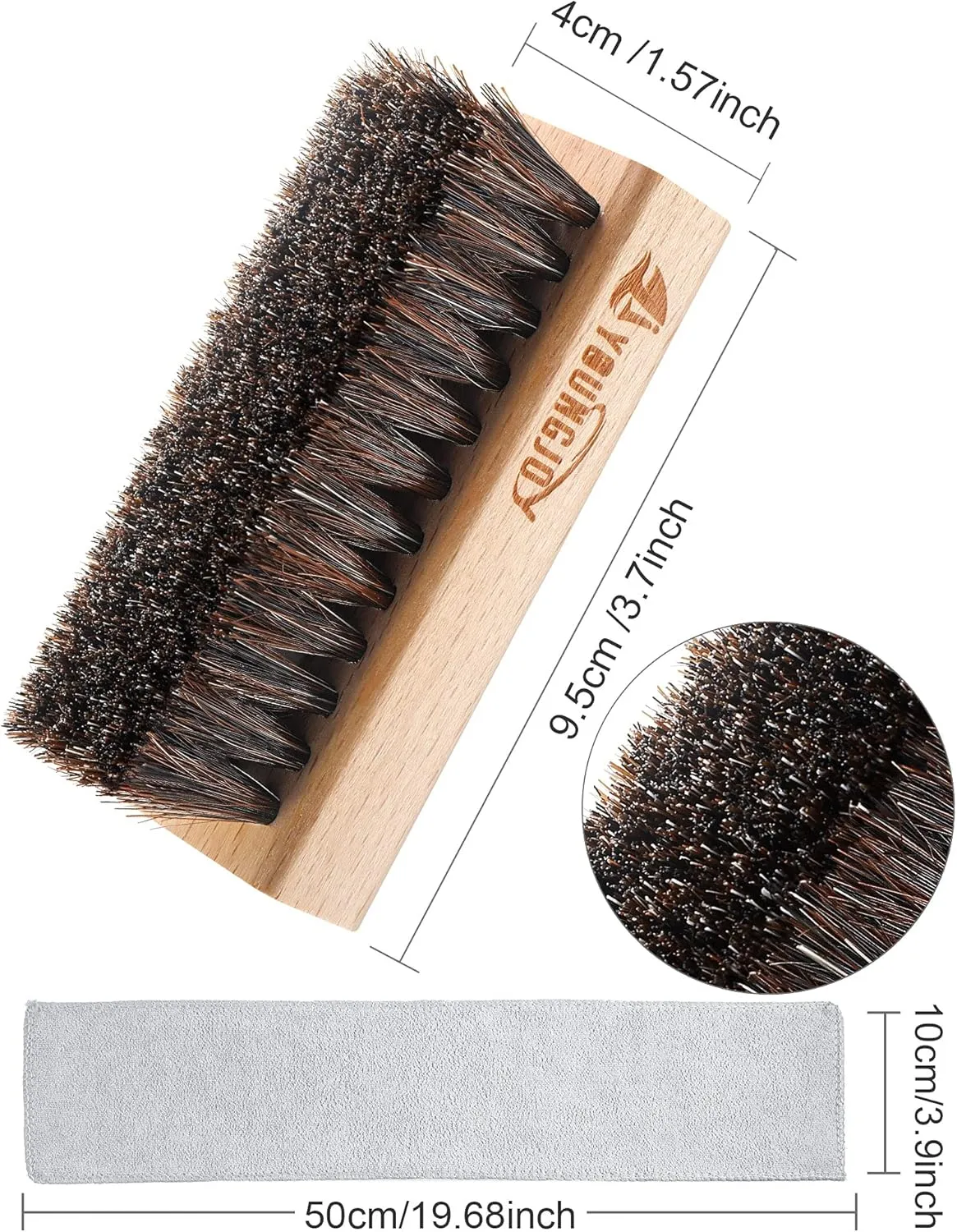 YoungJoy 3 Pieces Dual Sided Sneaker Shoe Cleaner Brush Set Shoes Clean Brush Kit Both Boar and Plastic Bristles with Microfiber Cloth (B)