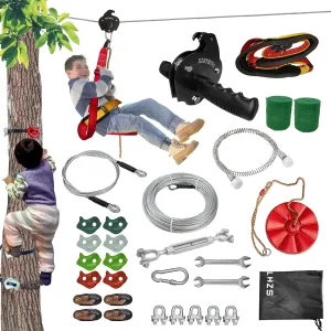 Zipline Kits for Backyard, 150FT Zip Line Kit for Kids and Adults Up to 350Lbs, Outdoor Playground Equipment (150FT Tree Climbing)