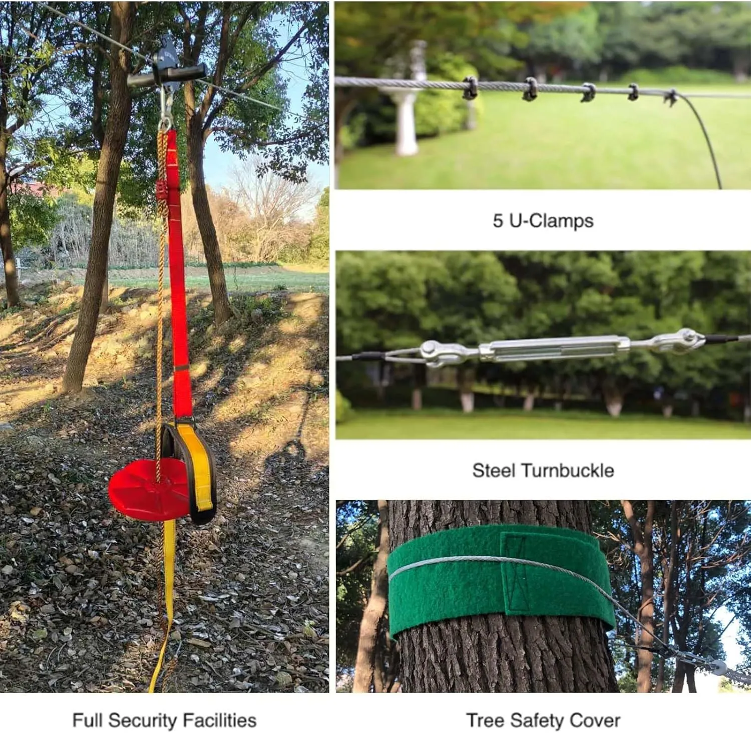 Zipline Kits for Backyard, 150FT Zip Line Kit for Kids and Adults Up to 350Lbs, Outdoor Playground Equipment (150FT Tree Climbing)